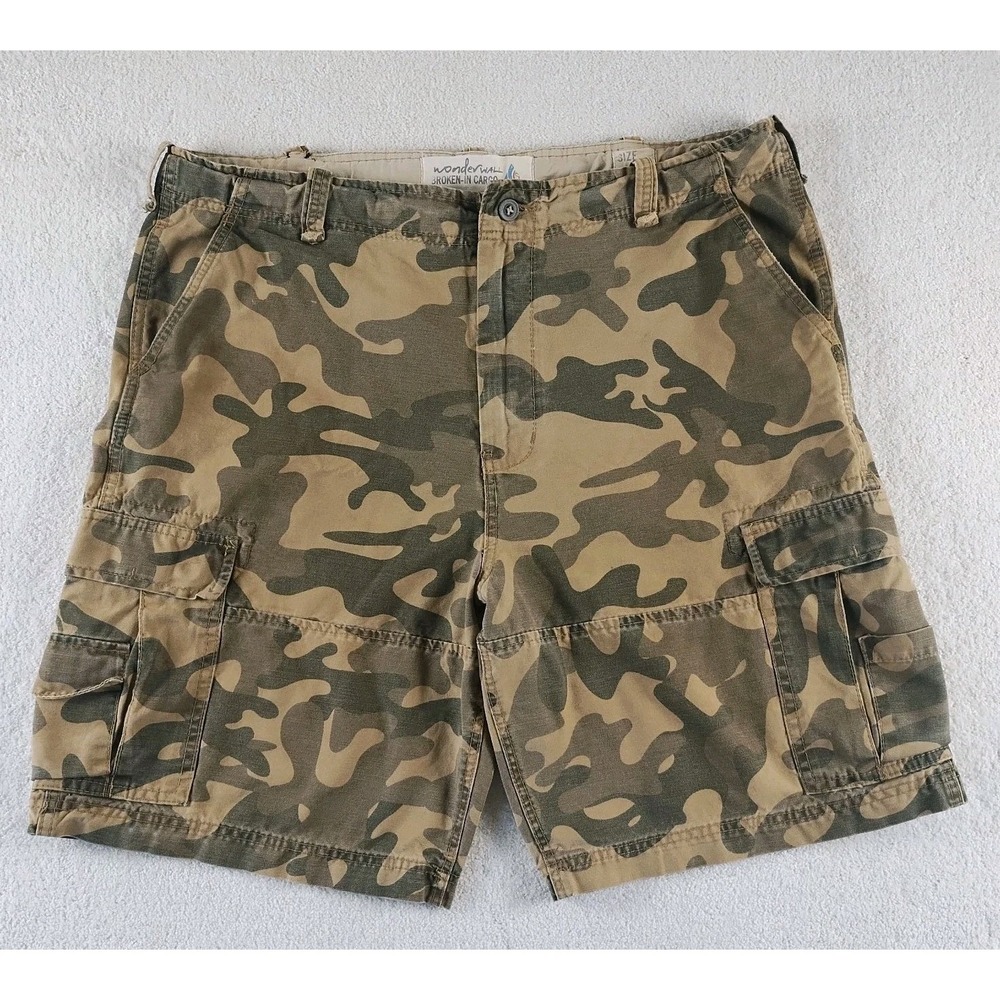 Wonderwall Cargo Shorts Men's 38/40Tan Tiger Camo Military Utility Pockets Heavy